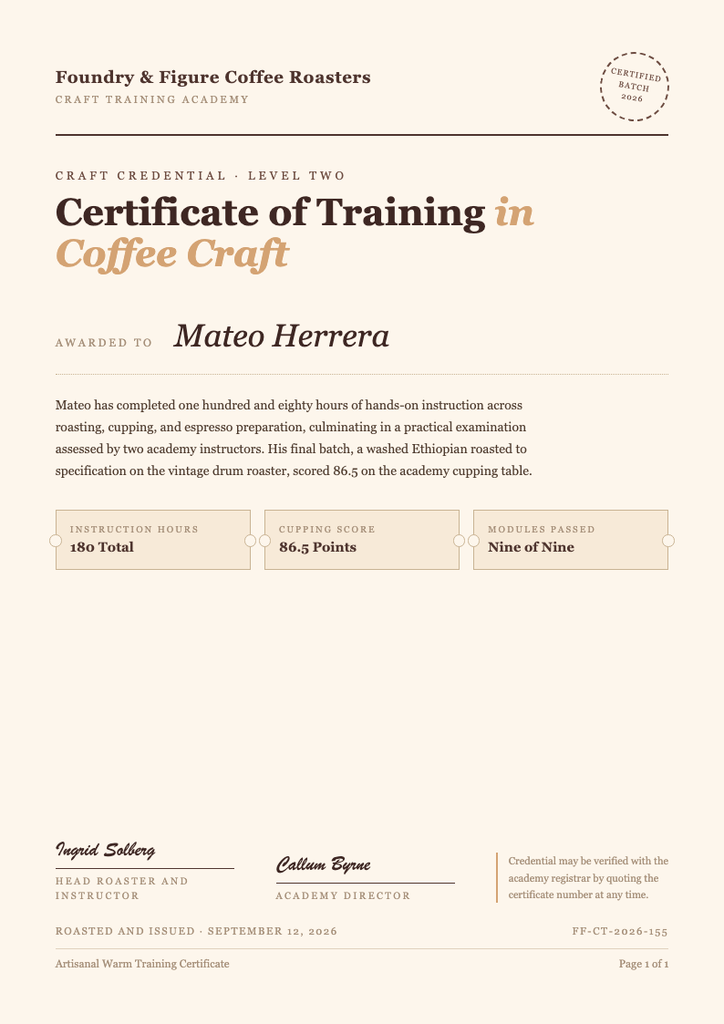 Artisanal warm certificate